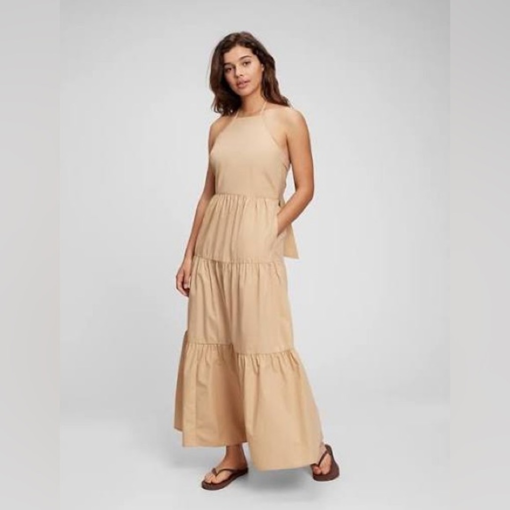 GAP Tie-Back Halter Maxi Dress Sand Beige Size‎ 14